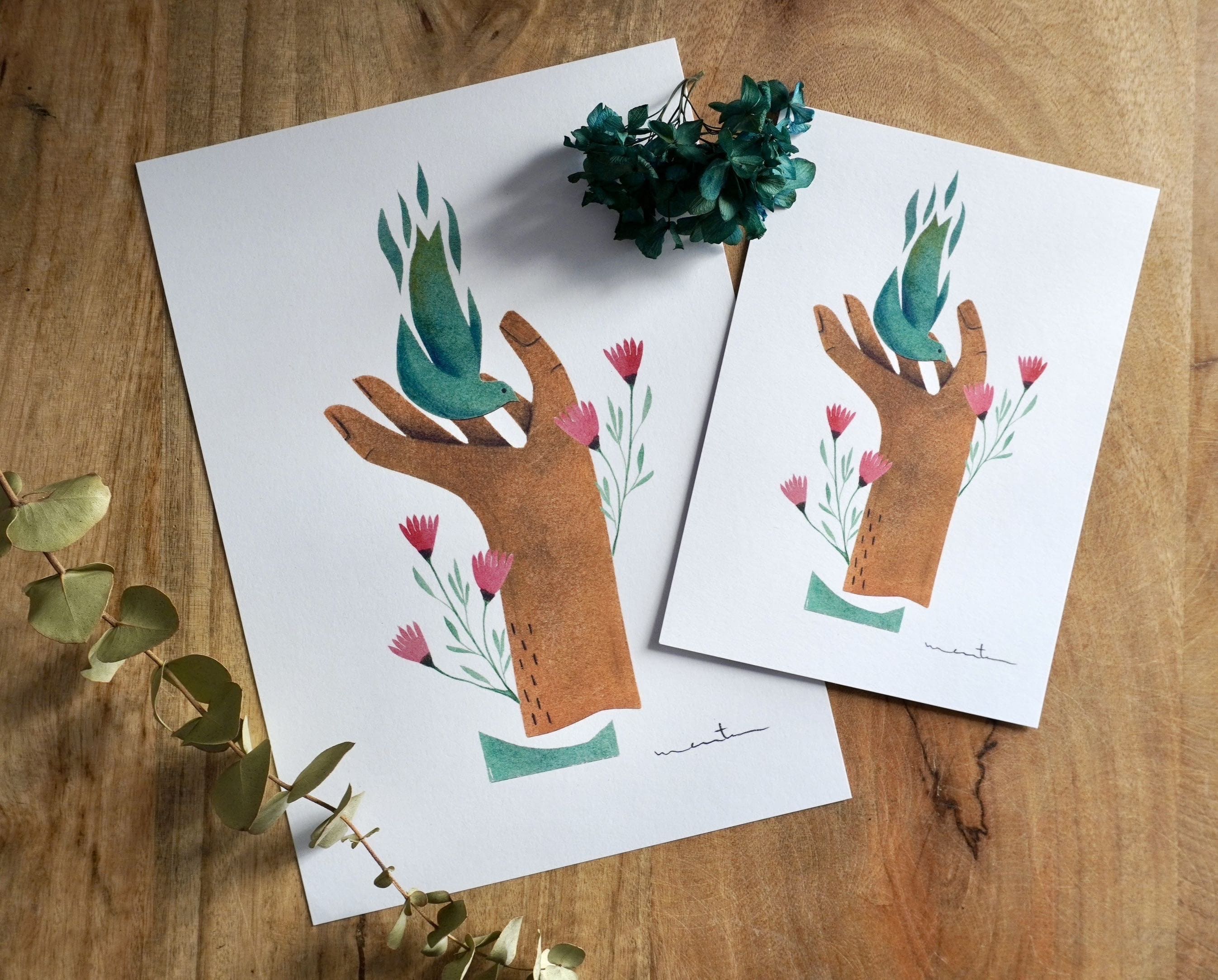 PÁJARO EN MANO - Lámina A5 / A4